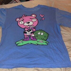 Kids' Fortnite Blue Graphic Tee with Pink Cartoon Bear